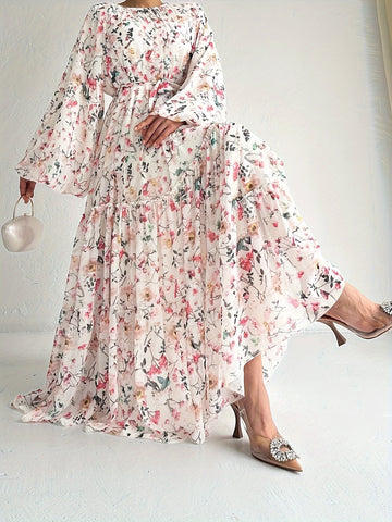 Women's Floral Maxi Kaftan Dress - Elegant Long '/MH