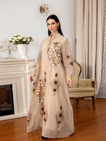 Ramadan Contrast Sequin Maxi Kaftan Dress, /MH