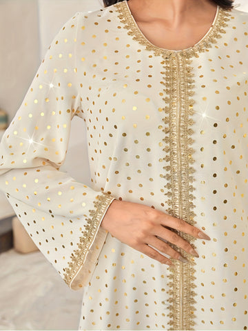 Polka Dot Print Crew Neck Kaftan Dress, Elegant women fashion'/MH