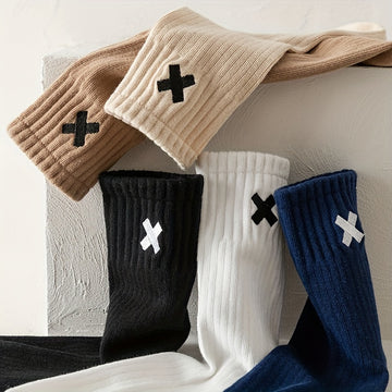 5/10 Pairs Men's Solid Crew Socks - Ultra Breathable, Comfy, Casual, Unisex, Outdoor, All-Season Wear, Soft, and Durable Socks for Men