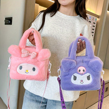 Sanrio Plush Tote Bag, Kawaii Kuromi Cinnamoroll Melody Cartoon Anime Handbag, Adjustable Strap Crossbody Bag, Travel Storage Bag For Women Girls
