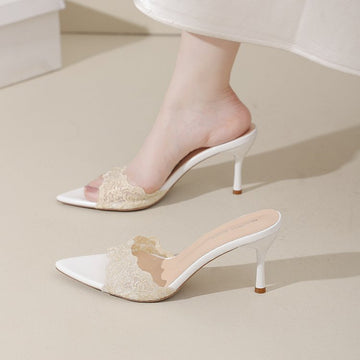 Women'S Lightweight Lace-Up High Heel Sandals - 9cm Ultra-High Slip-On Open-Toe Pumps with Soft Fabric Upper & EVA Cushioned Insole, Black/Beige/Brown/White for Weddings, Parties, Formal Events, High Heel Sandals, Wedding Gue