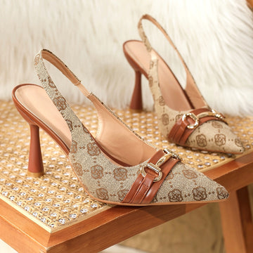 Women's Pointed Toe Kitten Heels Slingback Pumps, Dress Shoes With Buckle Detail, Elegant Formal Footwear For Ladies