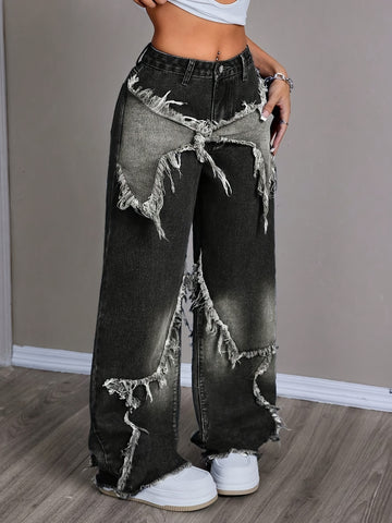 Women's Unique Design Loose Fit Jeans Without Belt