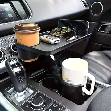 Multifunctional Car Cup Holder Tray with Dual Slots & Storage Compartments