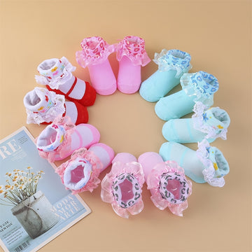 6 Pairs Baby Girls Socks, Multicolor Ruffle Lace Toddler Socks, Princess Style Ruffle Socks For Newborn/Baby/Toddler/Little Girl