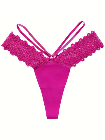 Sexy Lace Stitching Thong, Low Waist Seamless Quick-drying Thong Panties, /MH