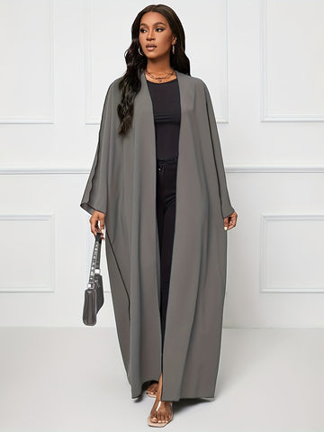 Solid Crew Neck Long Sleeve Kaftan Dress, /MH