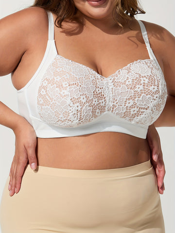 Plus Size Women's Elegant Contrast Lace Trim Adjustable Strap Comfort./MH