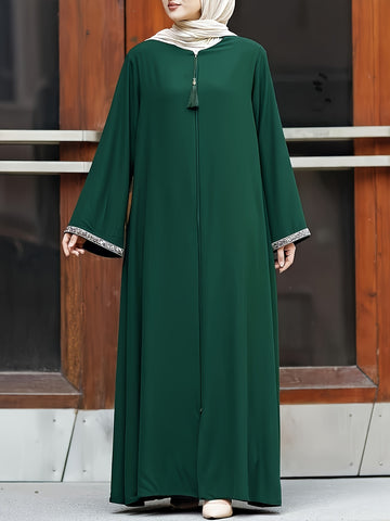 Long Sleeve Zip-up Kaftan Dress, /MH