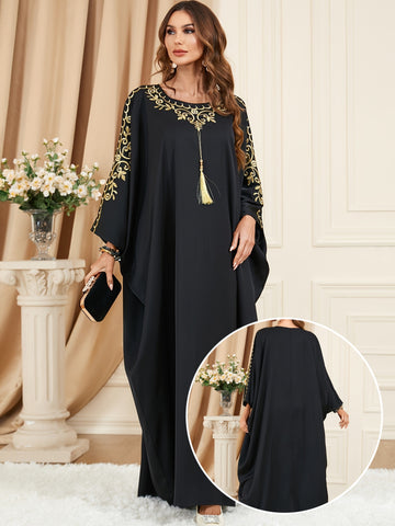 Plus Size Floral Tassel Kaftan Dress - Fashionable Embelegant Style '/MH