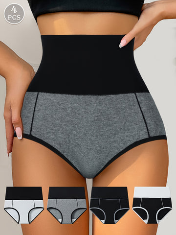 4-Pack Elegant High-Waist Cotton Panties for Women, /MH