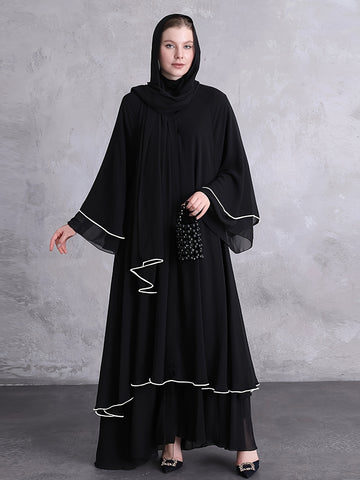 Contrast Trim Long Flare Sleeve Kaftan Dress, /MH