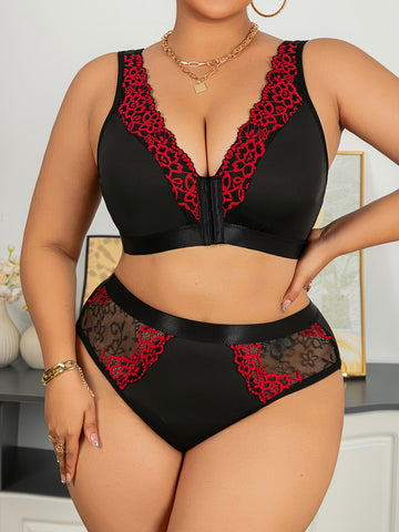 Plus Size Sexy Lingerie Set - Black & White Striped Pattern, /MH