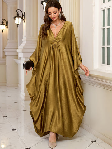 EDOLYNSA Women's Olive Green V-Neck Batwing Sleeve Kaftan ./MH