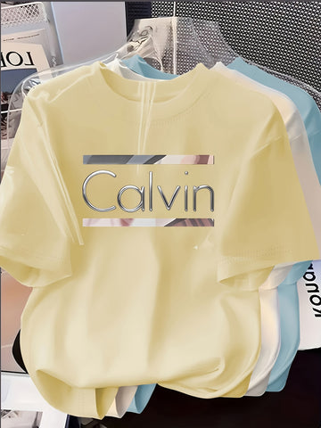 Women's Three-Piece Set Creative Letter Print Short-Sleeve T-Shirt, Perfect for Spring and Summer, Casual Versatile Top, Soft Fabric