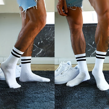 6 Pairs of Stylish Men's Crew Socks - Breathable, Anti-Odor, Sweat Absorption, and Comfortable Socks for All Seasons - Perfect for Everyday Wear, Outdoor Activities, and Gift Ideas