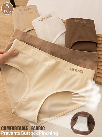 5pcs Seamless Panties Mid Waist Maillard Color Women'S Briefs Lifting High '/MH