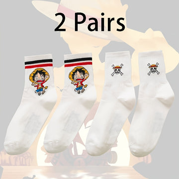 One Piece Luffy 2pcs Fashion Socks - Cartoon Anime Design for All Seasons./MH