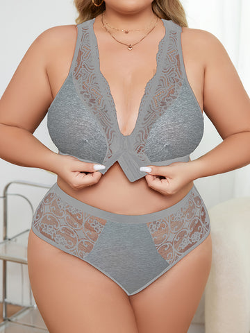 Women's Plus Size Sexy Contrast Lace Lingerie Set'/MH