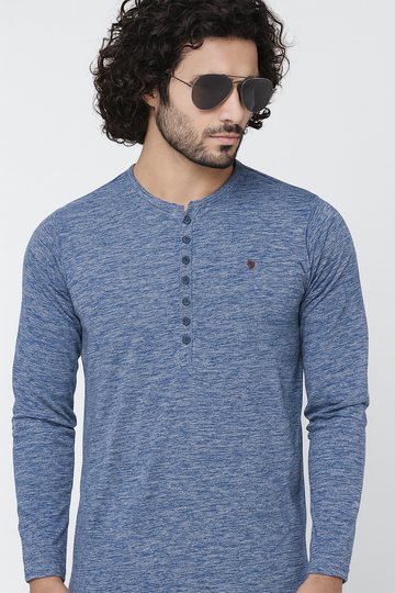 "Men’s 7-Button Henley Long Sleeve T-Shirt – Blue Heather" /MH