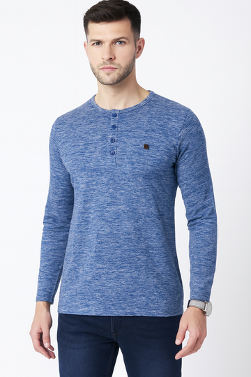 "Men’s 4-Button Henley Long Sleeve T-Shirt – Blue Heather"/MH