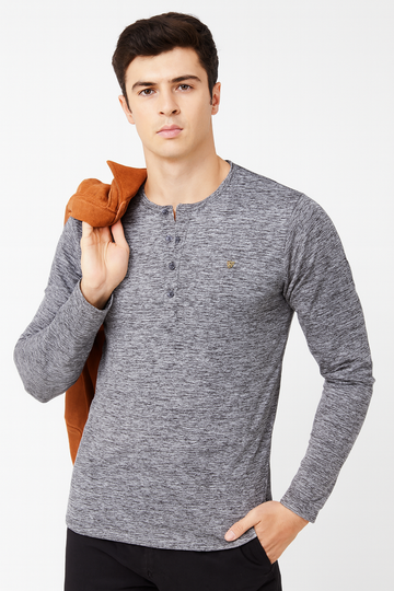 Men’s 4-Button Henley Long Sleeve T-Shirt – Dark Grey Heather/MH