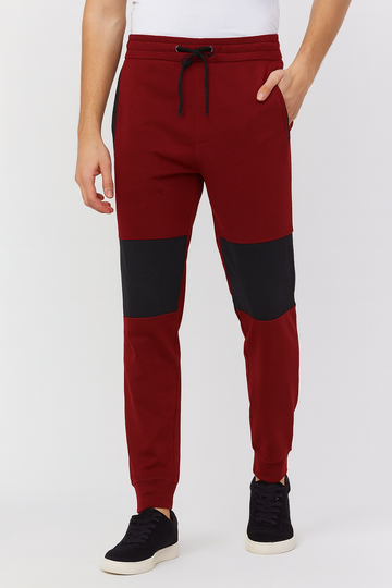 "Men’s Burgundy Jogger Pants with Black Knee Panels"/ MH