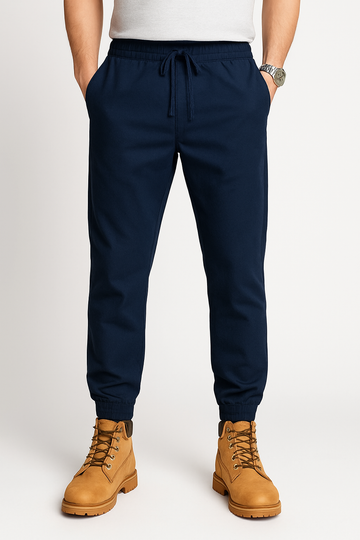 Men’s Navy Blue Slim Fit Jogger Pants with Drawstring'/MH