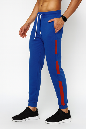 Men’s Royal Blue Joggers with Red Stripe Panels'/MH
