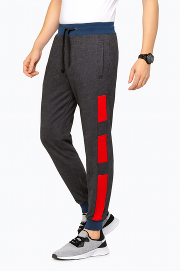 Men’s Dark Grey Joggers with Red Stripe Panels. /MH