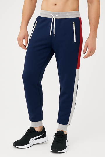 Men’s Blue Colorblock Jogger Pants with Zipper Pocket/MH