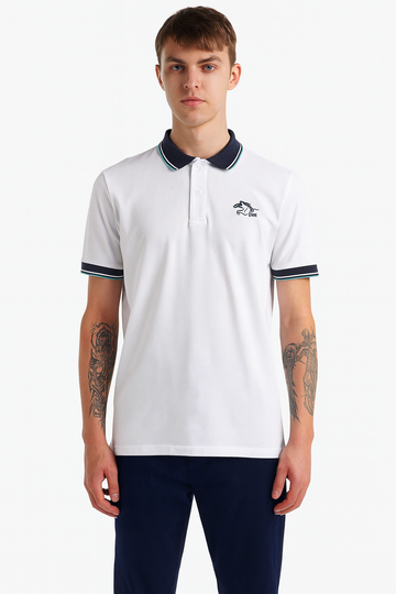 Men’s White Polo Shirt with Contrast Collar & Sleeve Trim'/ MH