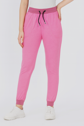 "Women’s Casual Pink Jogger Pants with Contrast Waistband & Drawstring" /MH