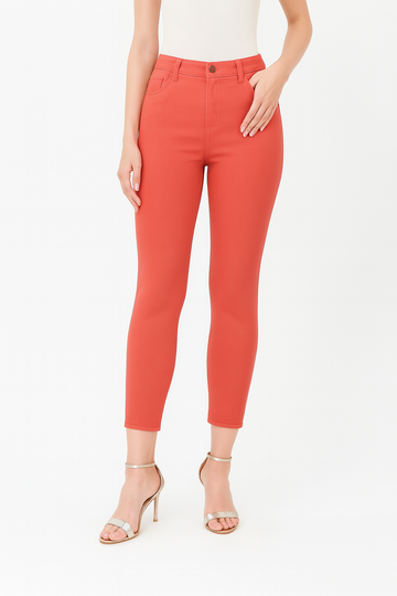 Women’s Slim Fit Belt System Pants – Brick Red