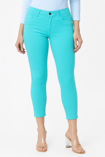 Women’s Slim Fit Belt System Pants – Turquoise Blue