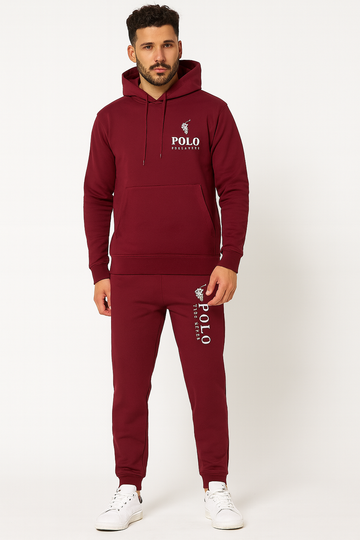 “Men’s Polo Tracksuit – Hoodie & Joggers Set in Maroon”/MH