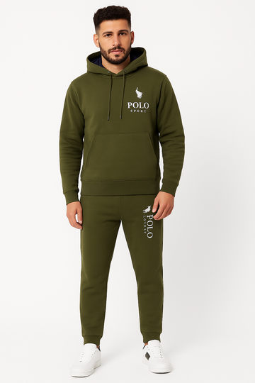 Men’s Polo Tracksuit – Hoodie & Joggers Set in Olive Green./MH