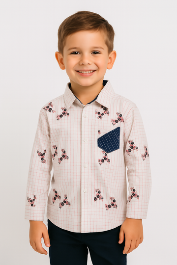 Boys’ Grid & Floral-Print Long-Sleeve Button-Down Shirt