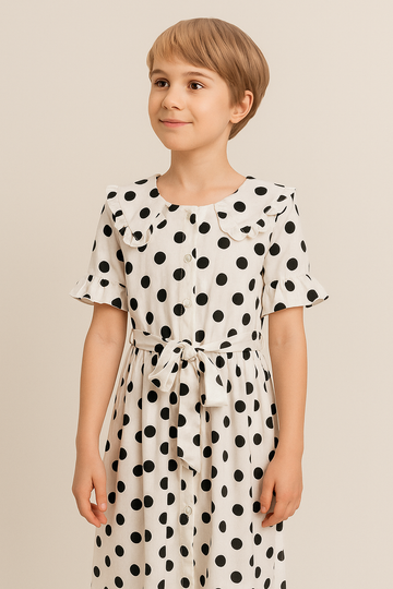 Ruffle Collar Polka Dot Dress - MH