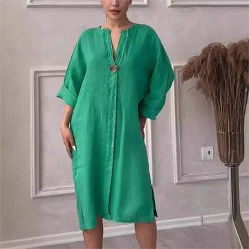 Loose V-neck Two Side Slit Pullover Dress Women's Fahion./MH