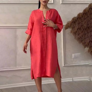 Y2k Long Sleeve Linen Maxi Dress Women ./MH