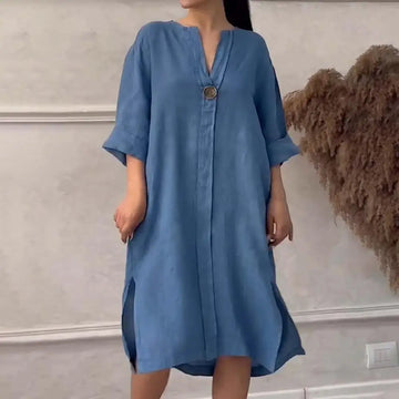 Soft Fabric Women Dress Button V-neck Dress Women's 'fashion/MH
