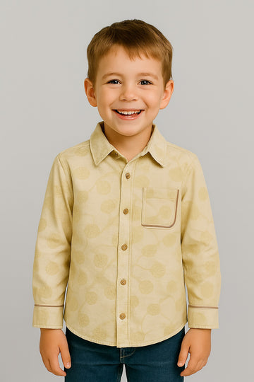 Boys' Light Beige Printed Cotton Shirt MH