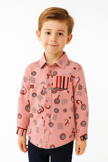 Trendy Tricycle Print Cotton Shirt for Boys MH