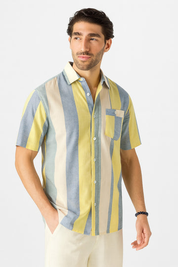 Sunset Stripes Casual Cotton Shirt for Men /MH