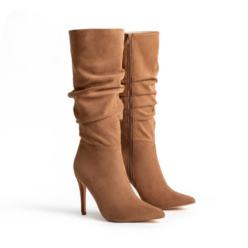Stylish Women's Long Boots - Pleated Design, Pointed Toe, Side Zipper, Knee High, Fashionable Dress Boots for Everyday Wear
