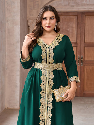 Plus Size - Elegant Emerald Green Traditional Muslim Dress -./MH