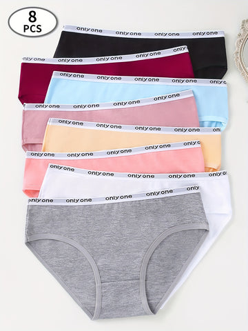 8pcs Sexy Bikini Briefs, Letter Pattern Contrast Color Comfy Breathable Panties, /MH