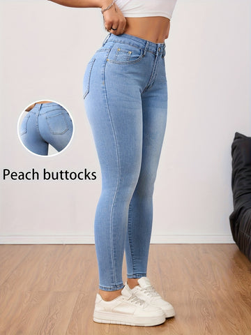 Women'S Skinny Jeans - Stretch Non-See-Through Pants with Button Closure, All-Season Slim Fit Jeans for Women, Stretchy Denim-Like Fabric, Everyday & Formal Outfits (Casual, Office, Home) - Elegant Skinny Leg Pants, Versatile